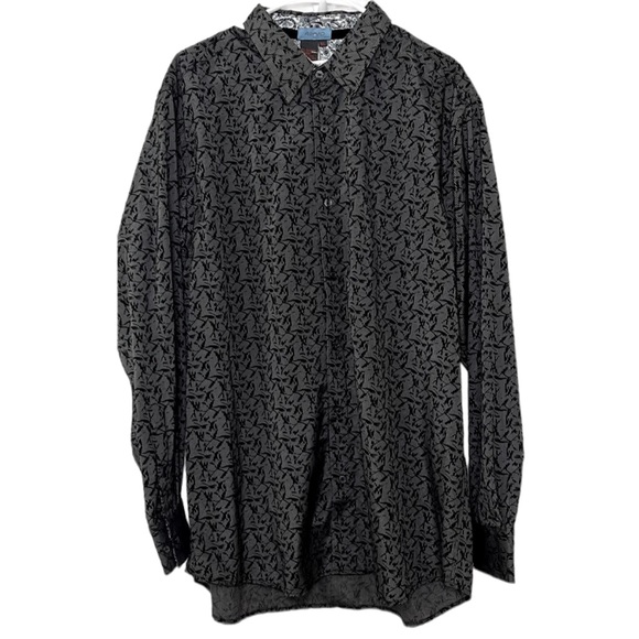 Allora Black and Grey with Leaf Design Long Sleeve Dress Shirt Size XL - Picture 1 of 10